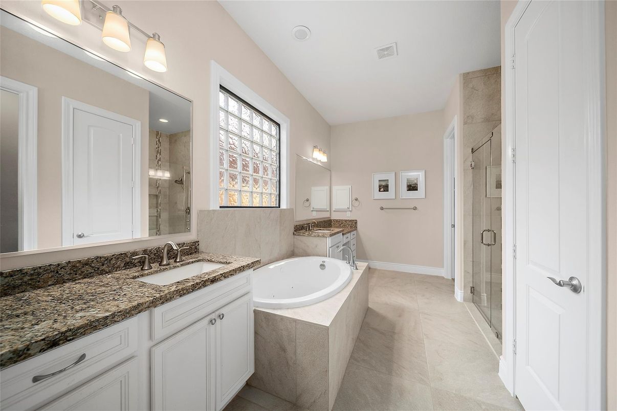 Bathroom, Dual Sink Vanities, Glass Shower, Interior