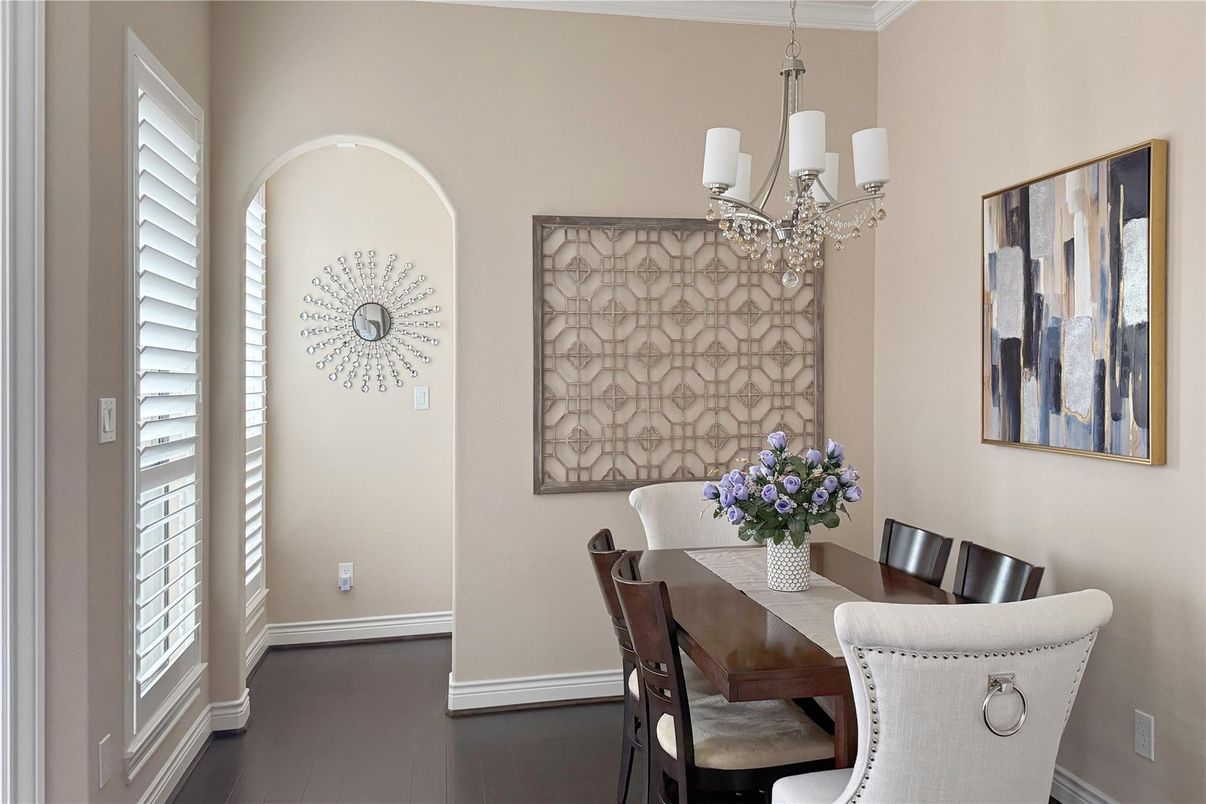 Chandelier, Dining room, Interior, Wood Texture Flooring