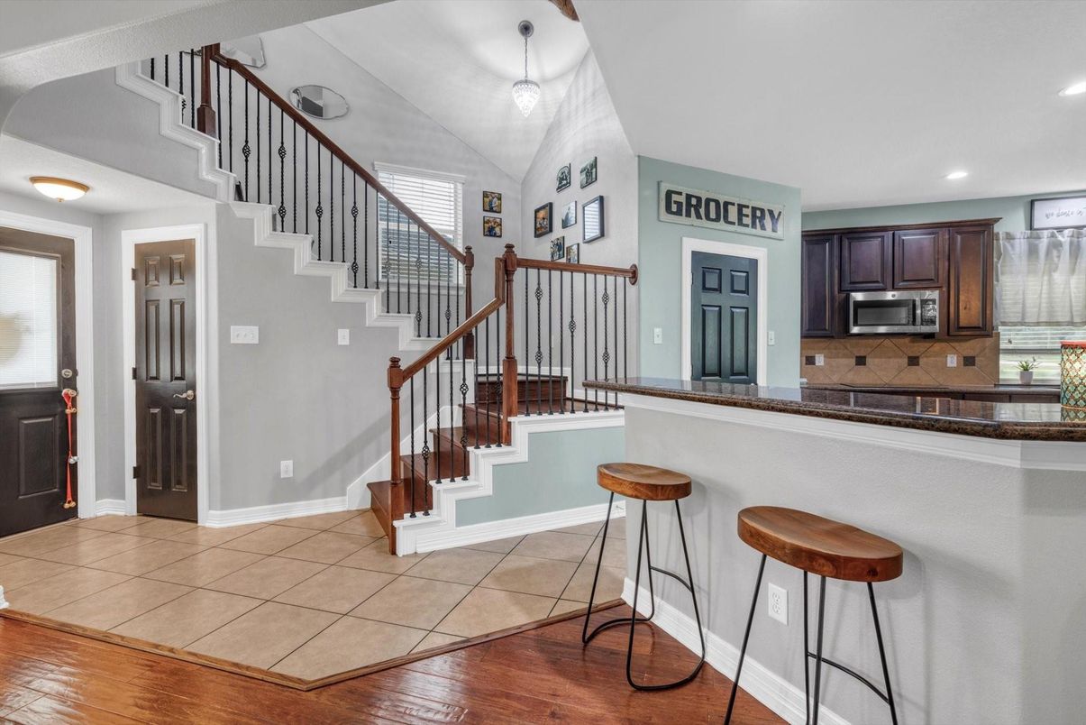 Interior, Kitchen, Pendant Lights, Recessed Lighting, Wood Texture Flooring