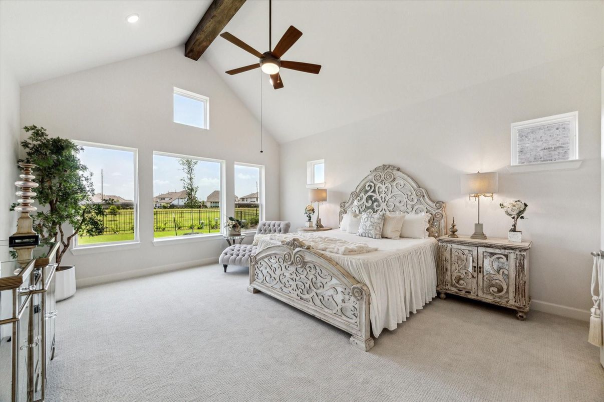 Bedroom, Interior, Recessed Lighting, Wooden Beams