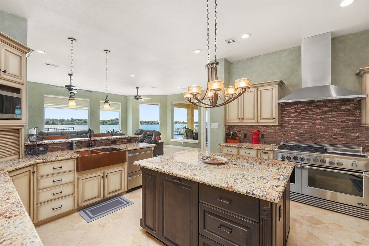 Chandelier, Interior, Kitchen, Pendant Lights, Recessed Lighting, Stainless Steel Appliances, Water