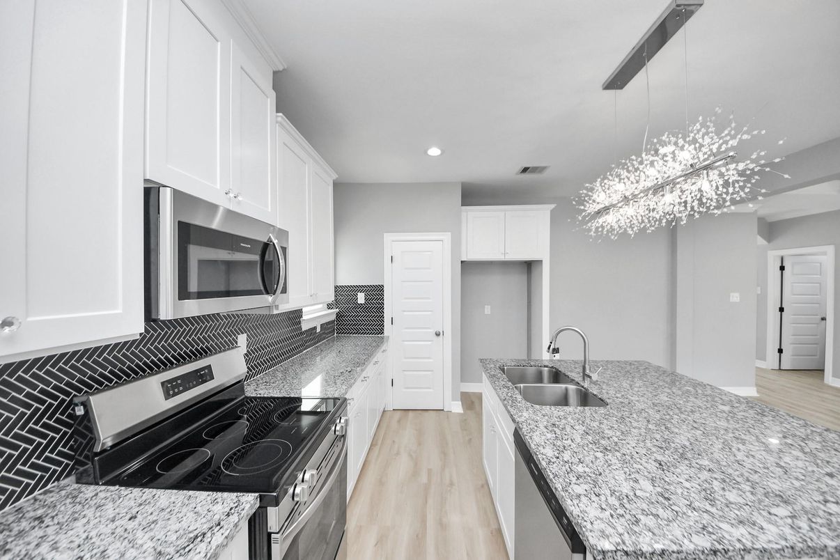 Interior, Kitchen, Pendant Lights, Recessed Lighting, Wood Texture Flooring