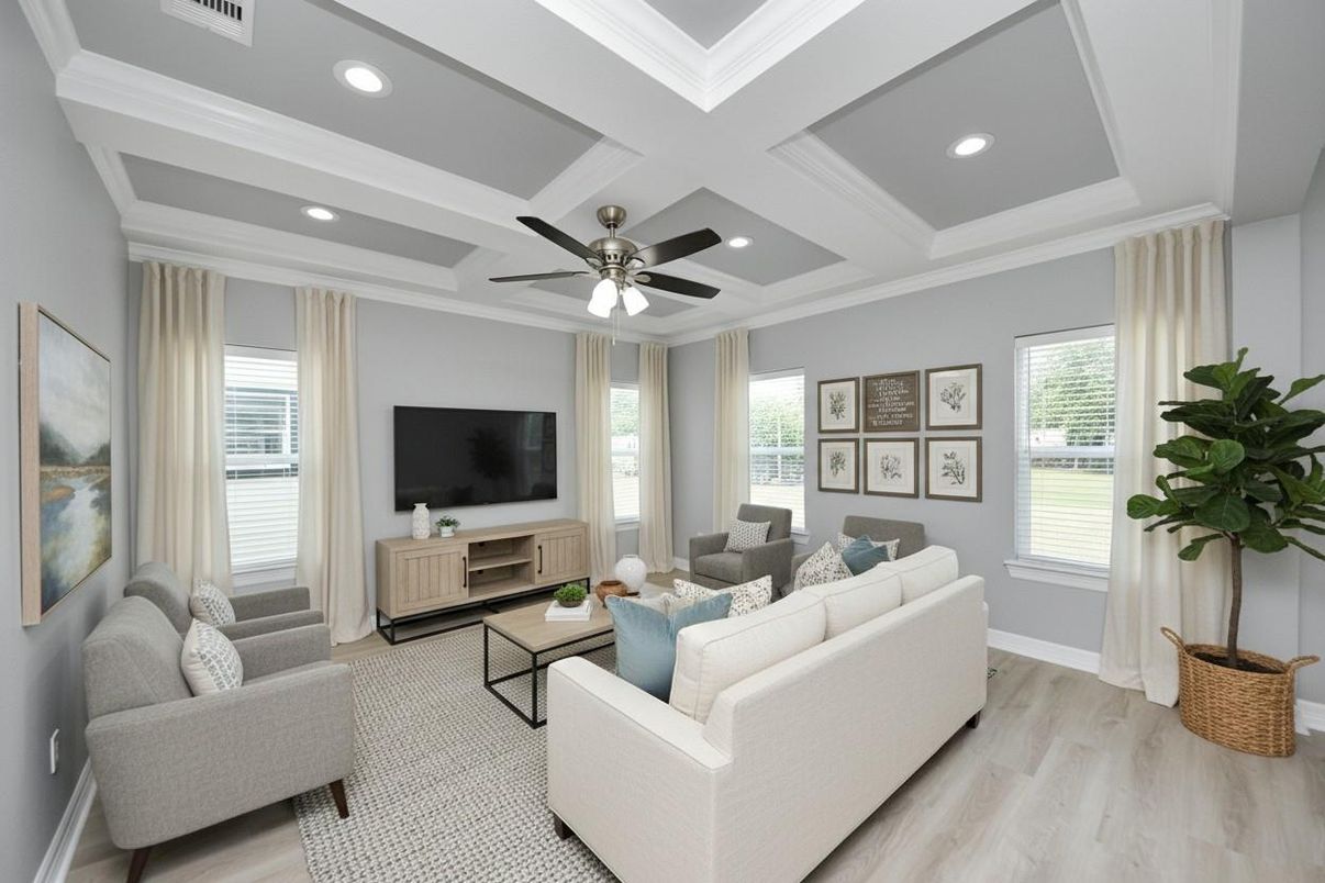 Interior, Living room, Recessed Lighting, Wood Texture Flooring