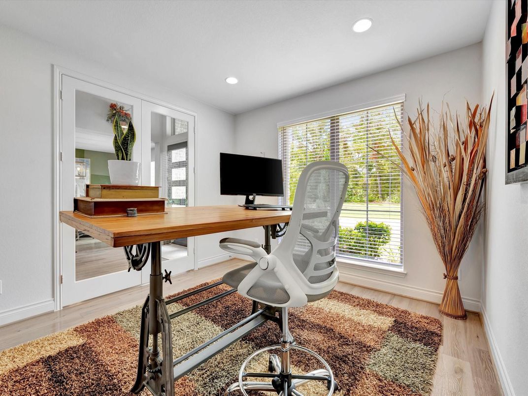 Home Office, Interior, Recessed Lighting, Wood Texture Flooring