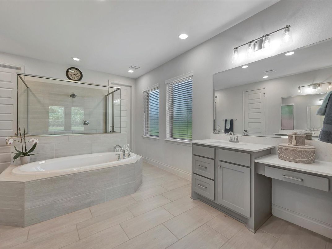 Bathroom, Dual Sink Vanities, Glass Shower, Interior, Recessed Lighting