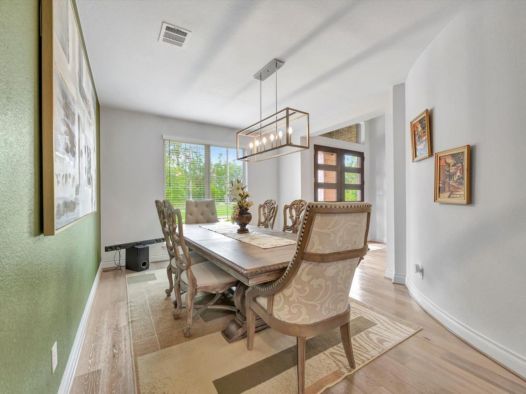 Chandelier, Dining room, Interior, Pendant Lights, Wood Texture Flooring