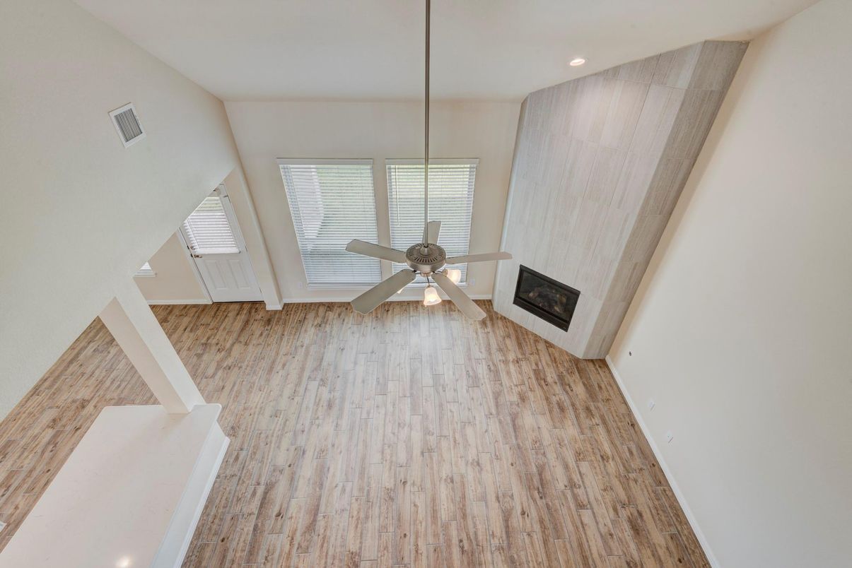 Fireplace, Interior, Recessed Lighting, Wood Texture Flooring