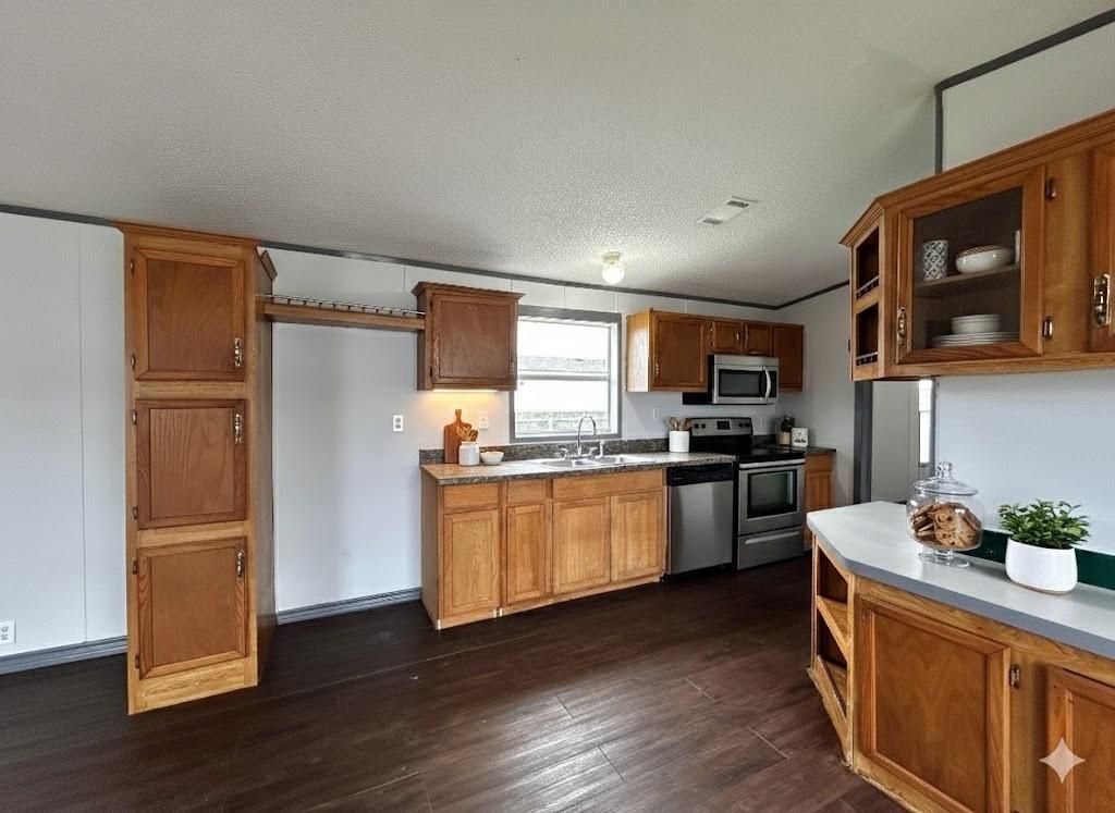 Interior, Kitchen, Stainless Steel Appliances, Wood Texture Flooring