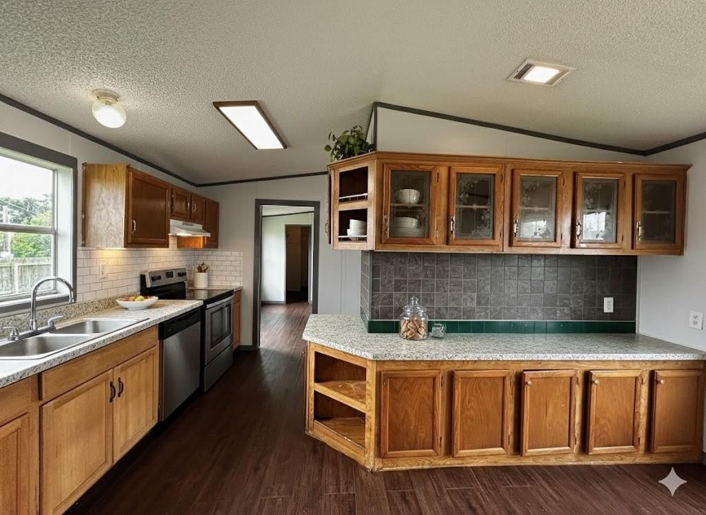 Interior, Kitchen, Recessed Lighting, Wood Texture Flooring