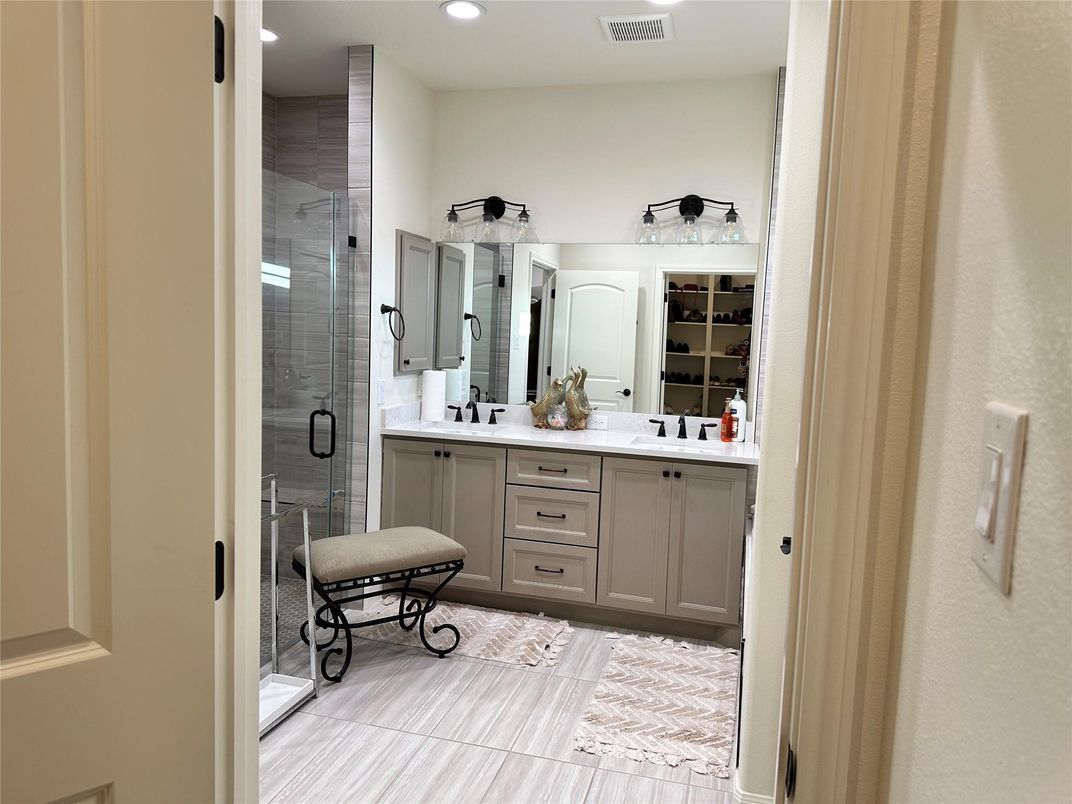 Bathroom, Dual Sink Vanities, Glass Shower, Interior, Recessed Lighting
