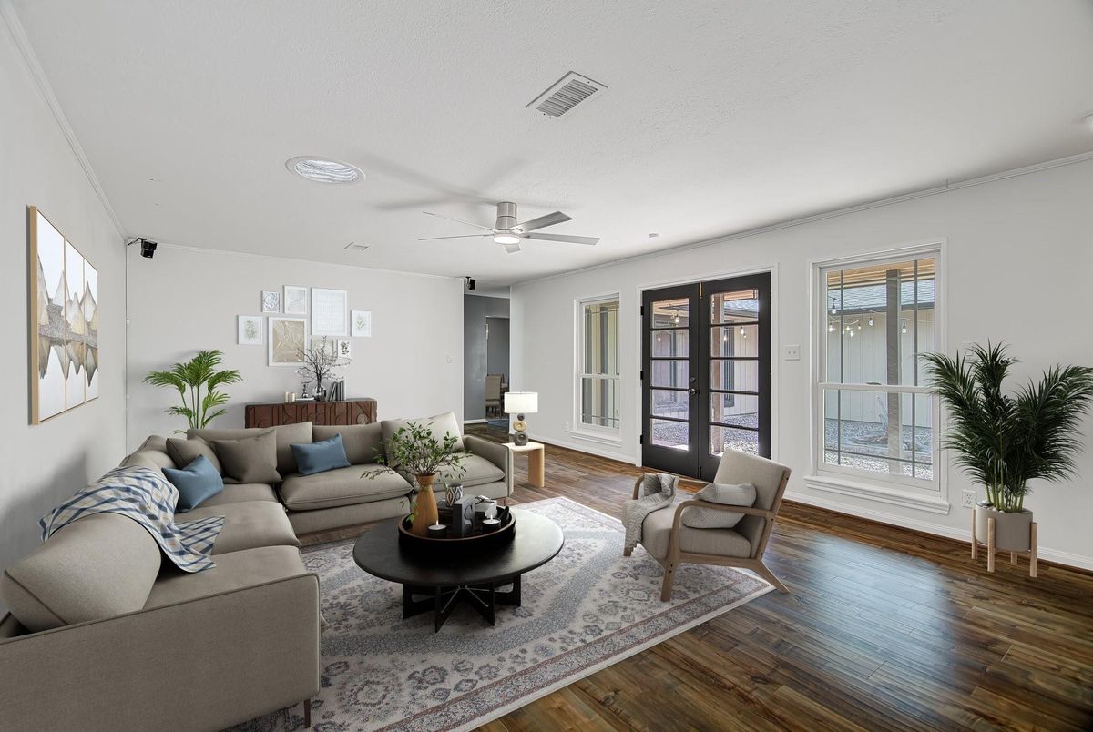 Interior, Living room, Recessed Lighting, Wood Texture Flooring