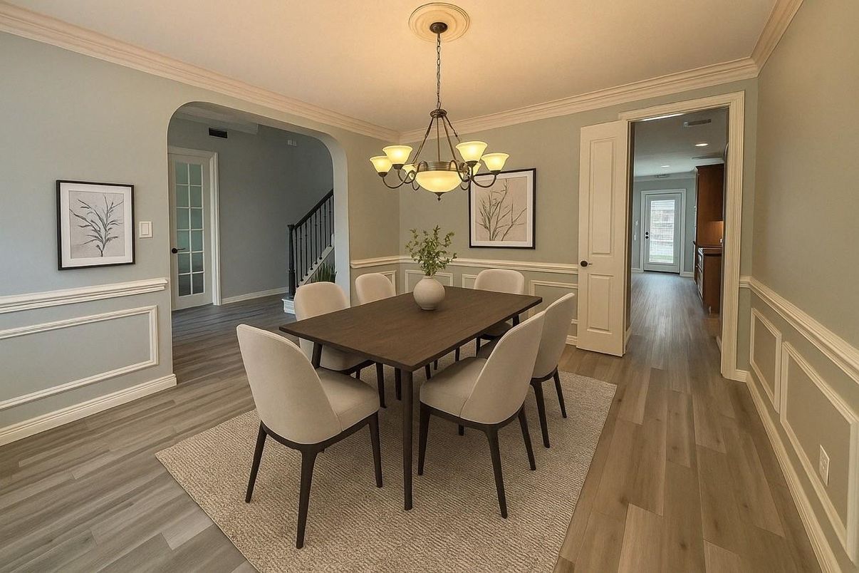 Chandelier, Dining room, Interior, Wood Texture Flooring