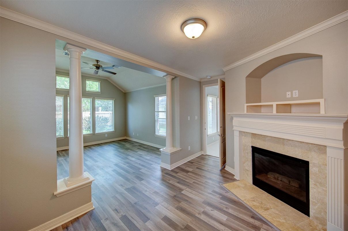 Empty room, Fireplace, Interior, Wood Texture Flooring