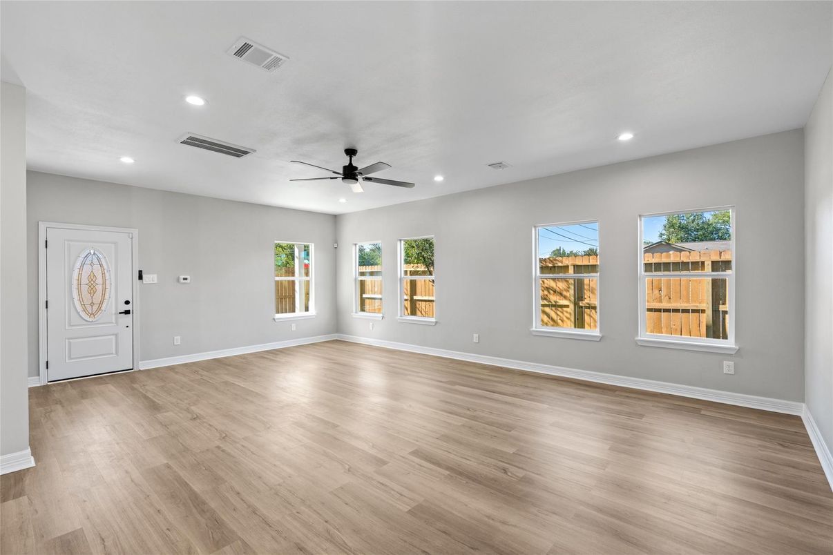 Empty room, Interior, Recessed Lighting, Wood Texture Flooring