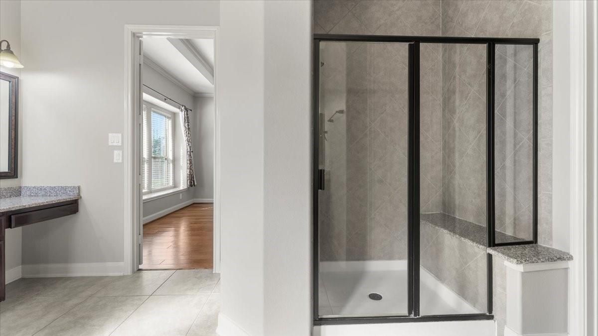 Bathroom, Glass Shower, Interior, Wood Texture Flooring