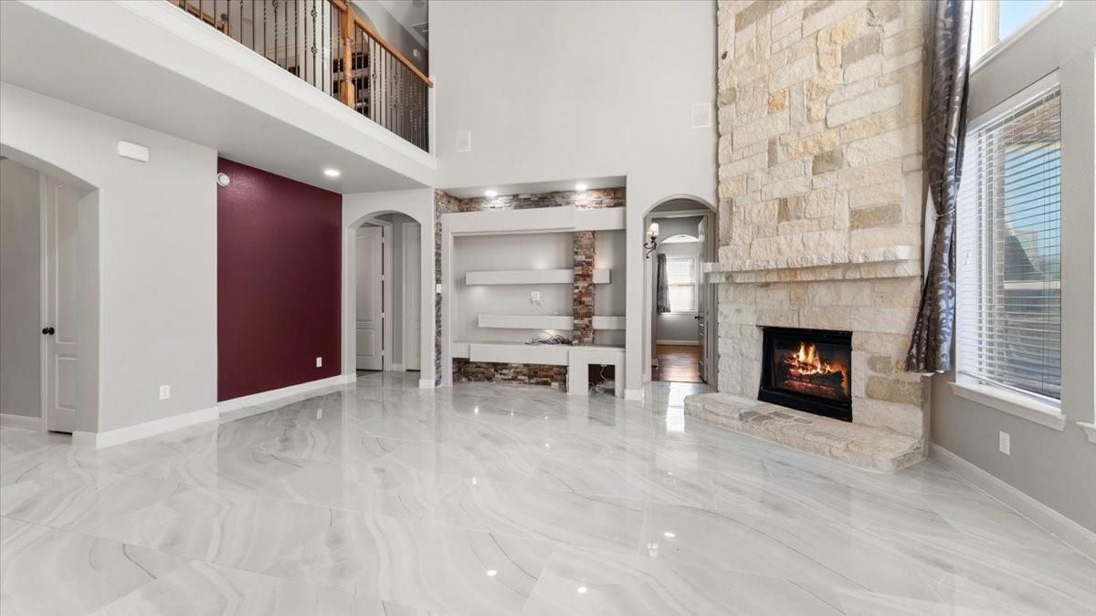 Fireplace, Interior, Marble, Recessed Lighting