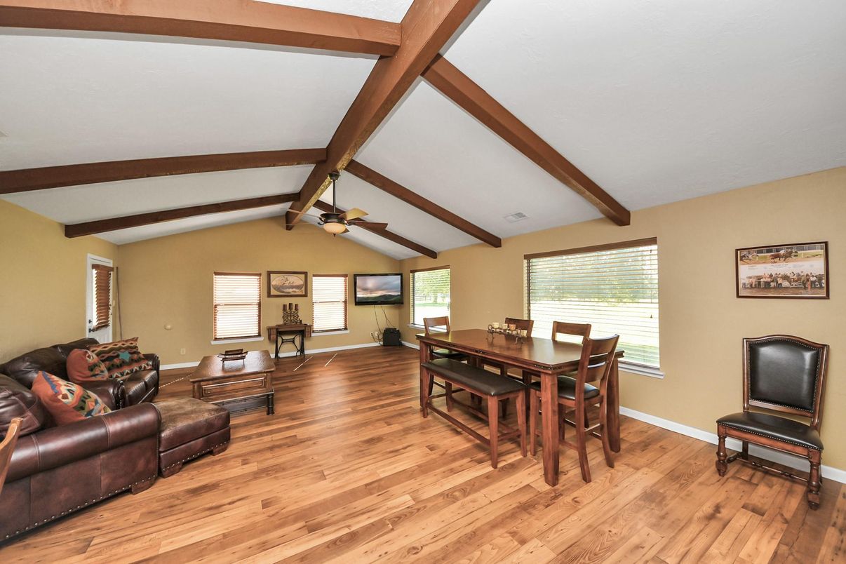 Dining room, Interior, Wooden Beams, Wood Texture Flooring