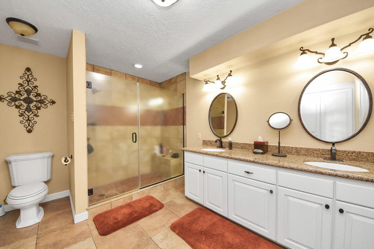 Bathroom, Dual Sink Vanities, Glass Shower, Interior, Recessed Lighting
