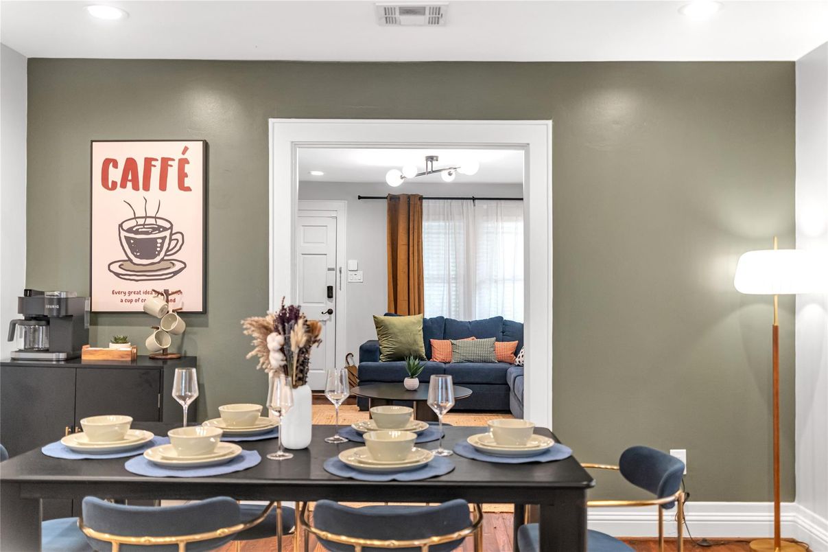 Dining room, Interior, Recessed Lighting, Wood Texture Flooring