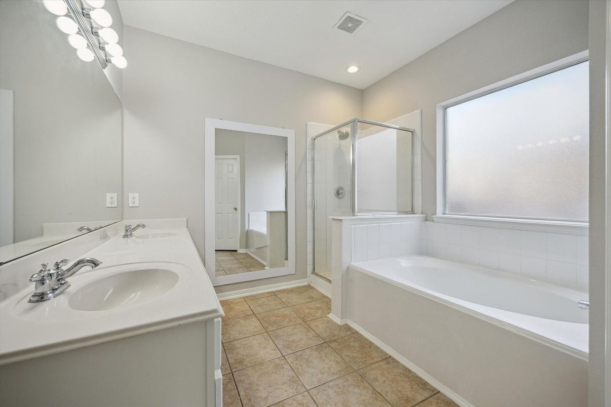 Bathroom, Dual Sink Vanities, Glass Shower, Interior, Recessed Lighting