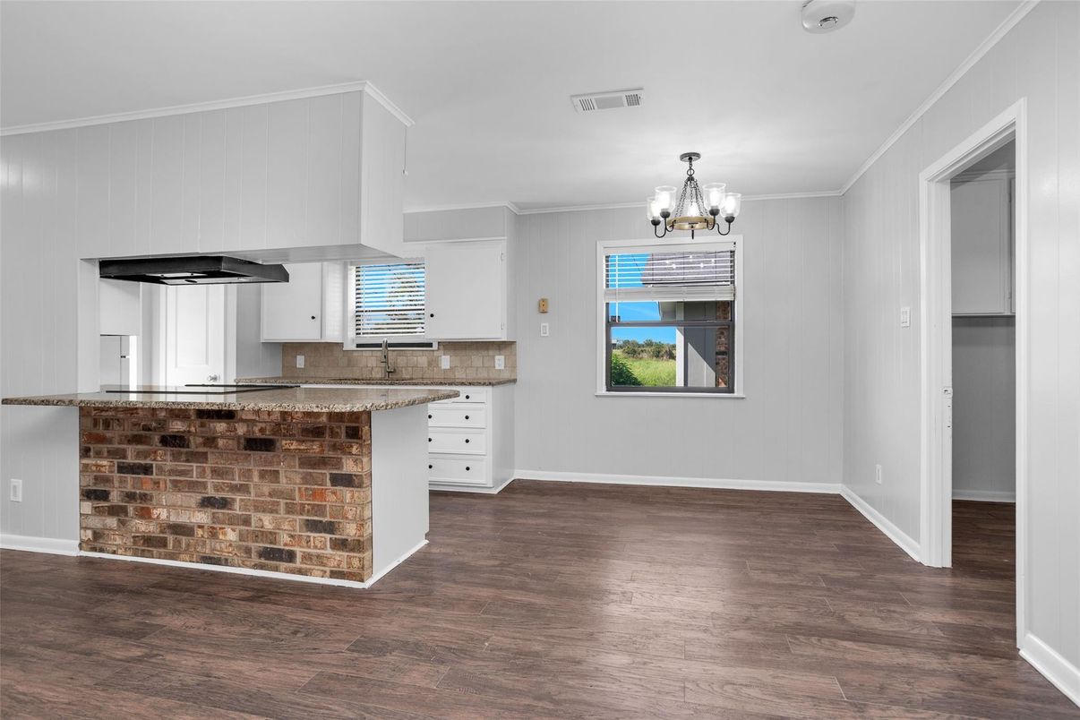 Chandelier, Empty room, Interior, Kitchen, Wood Texture Flooring