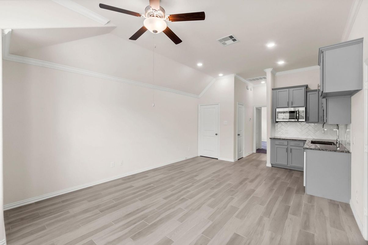 Interior, Kitchen, Recessed Lighting, Wood Texture Flooring