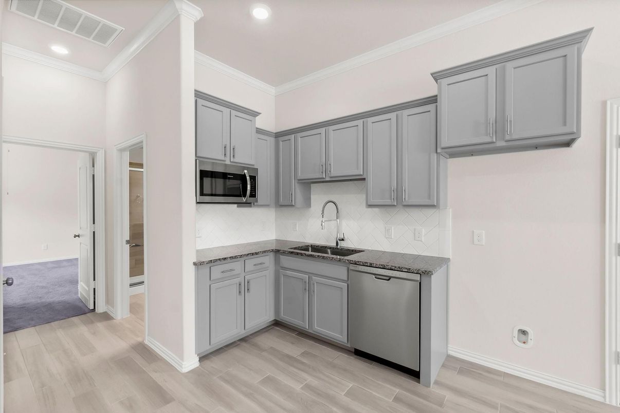 Interior, Kitchen, Recessed Lighting, Wood Texture Flooring