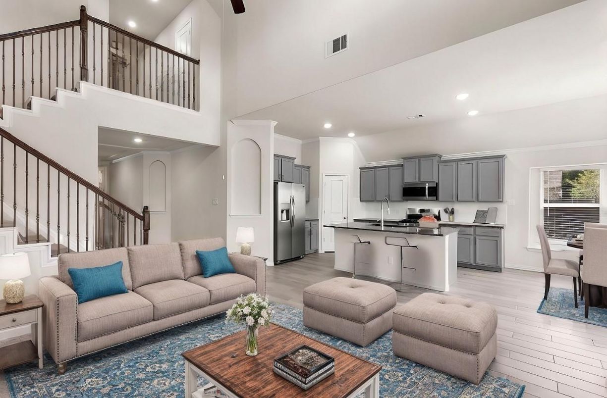 Dining room, Interior, Kitchen, Living room, Recessed Lighting, Stainless Steel Appliances, Wood Texture Flooring