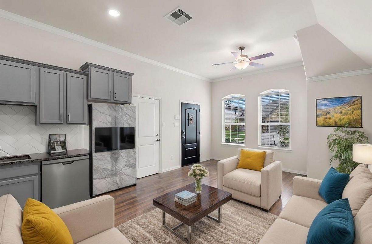 Interior, Living room, Recessed Lighting, Wood Texture Flooring