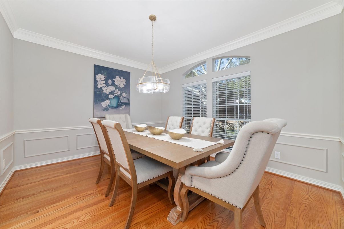 Dining room, Interior, Pendant Lights, Wood Texture Flooring