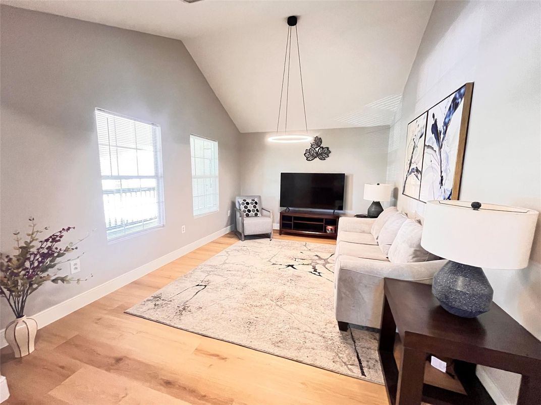 Interior, Living room, Pendant Lights, Wood Texture Flooring