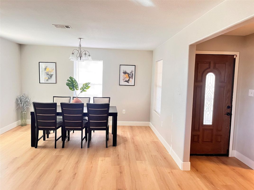 Dining room, Interior, Pendant Lights, Wood Texture Flooring