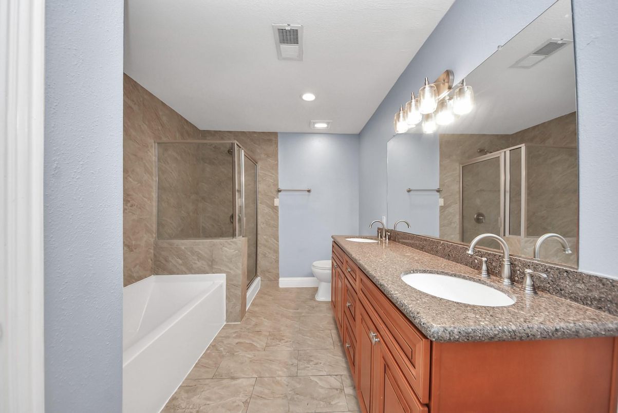 Bathroom, Dual Sink Vanities, Glass Shower, Interior, Recessed Lighting