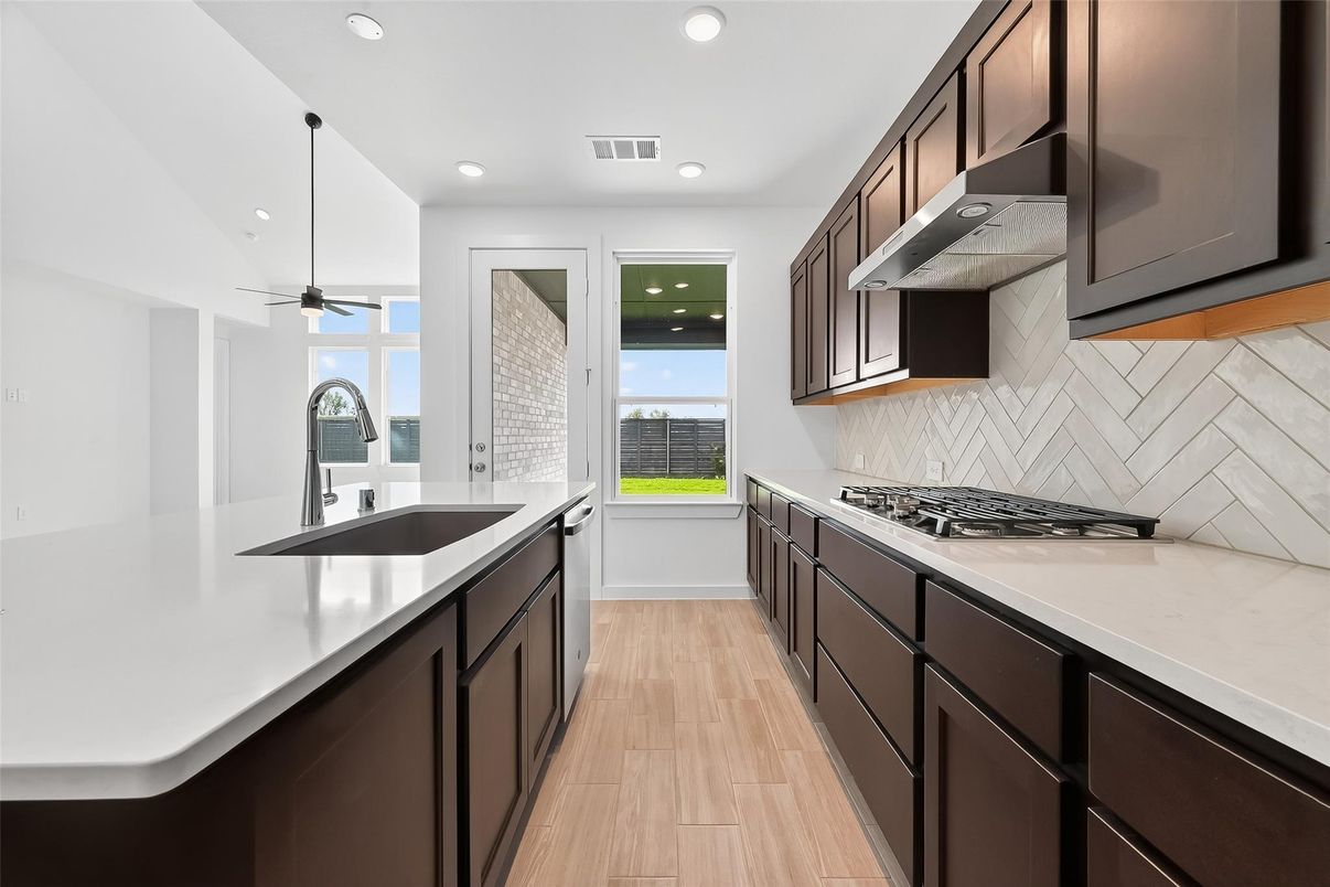 Interior, Kitchen, Recessed Lighting, Wood Texture Flooring