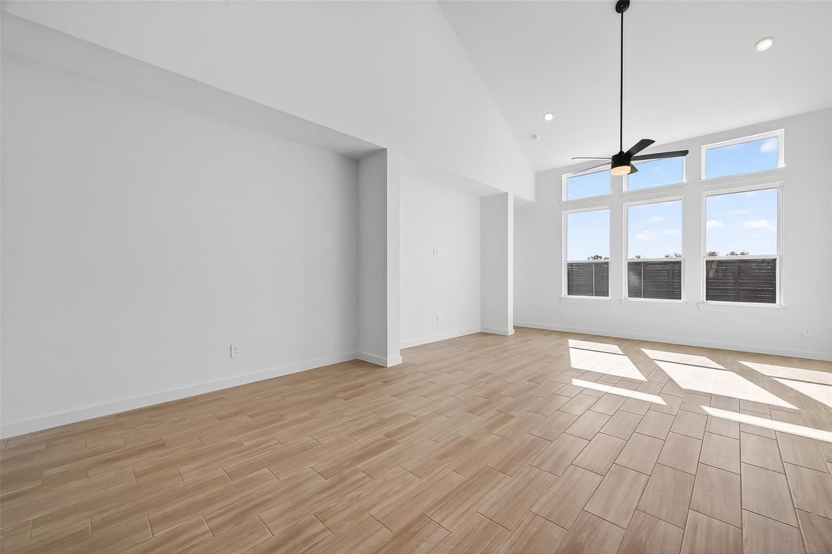 Empty room, Interior, Recessed Lighting, Wood Texture Flooring