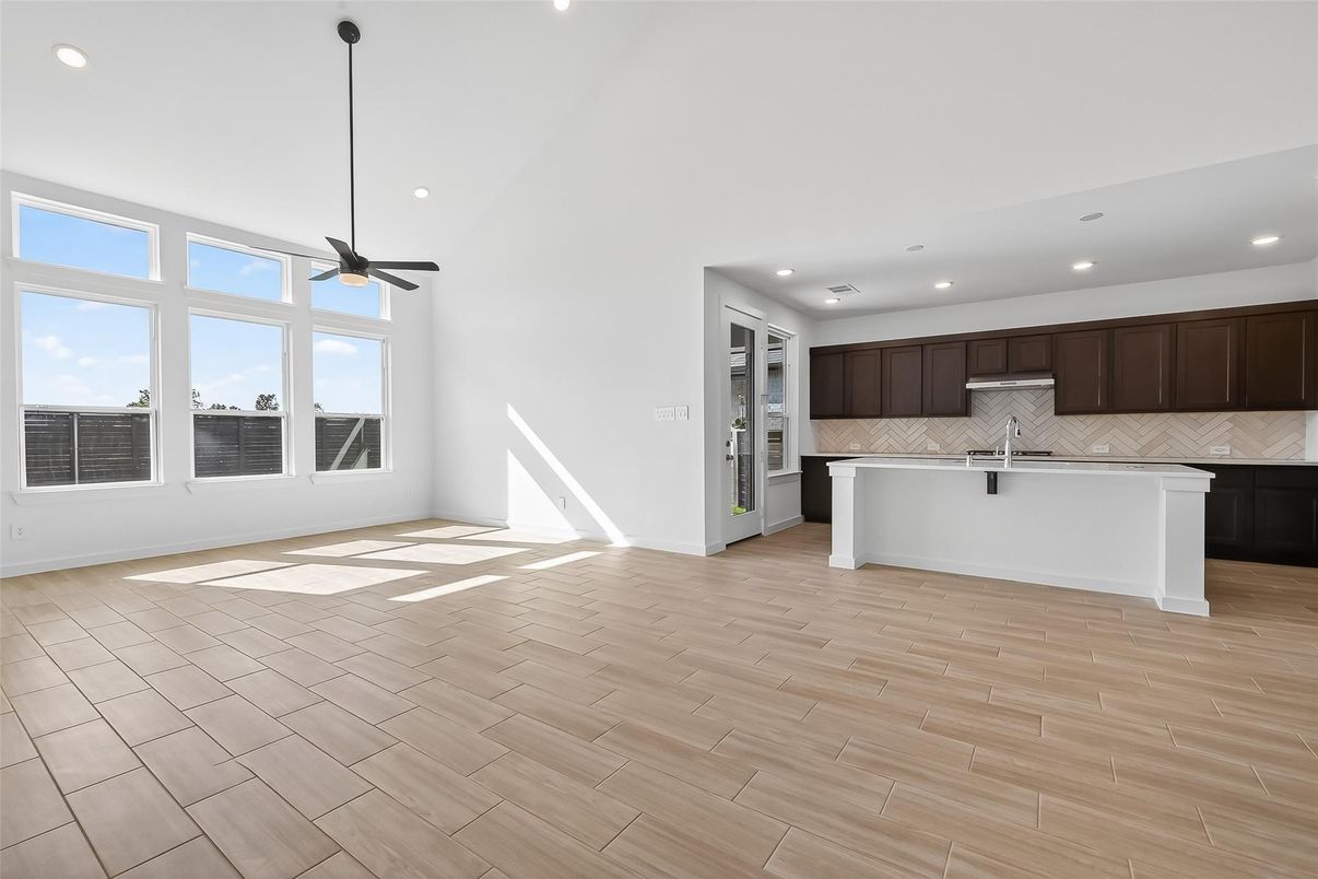 Interior, Kitchen, Pendant Lights, Recessed Lighting, Wood Texture Flooring