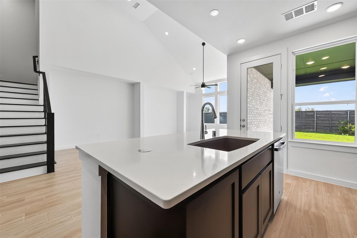 Interior, Kitchen, Recessed Lighting, Wood Texture Flooring