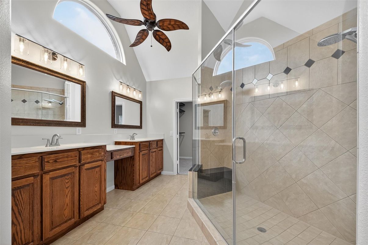 Bathroom, Dual Sink Vanities, Glass Shower, Interior