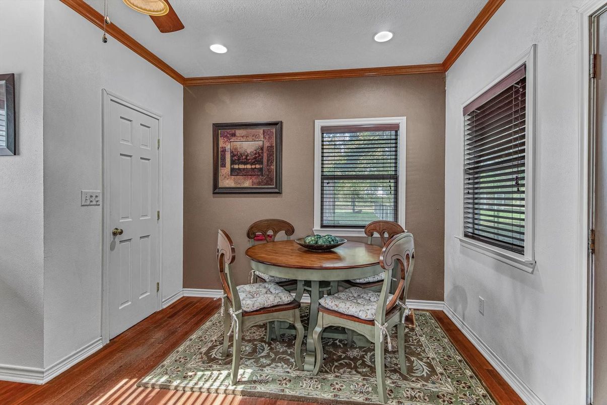 Dining room, Interior, Recessed Lighting, Wood Texture Flooring