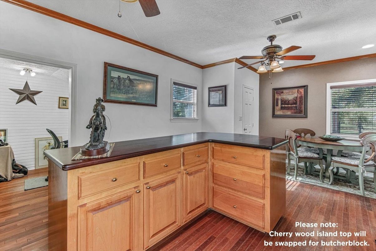 Dining room, Interior, Recessed Lighting, Wood Texture Flooring
