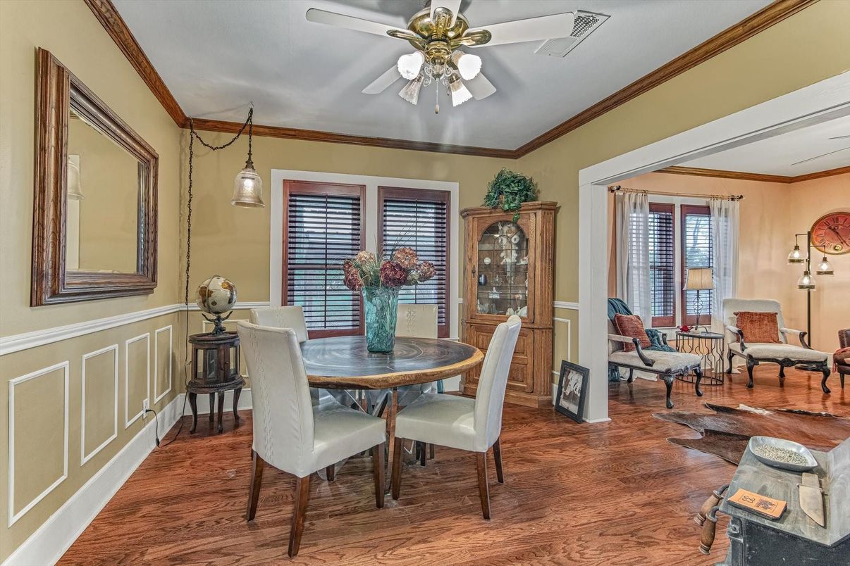Dining room, Interior, Pendant Lights, Wood Texture Flooring