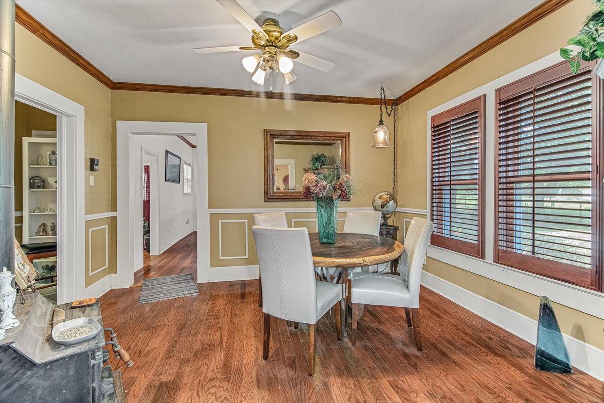 Dining room, Interior, Pendant Lights, Wood Texture Flooring