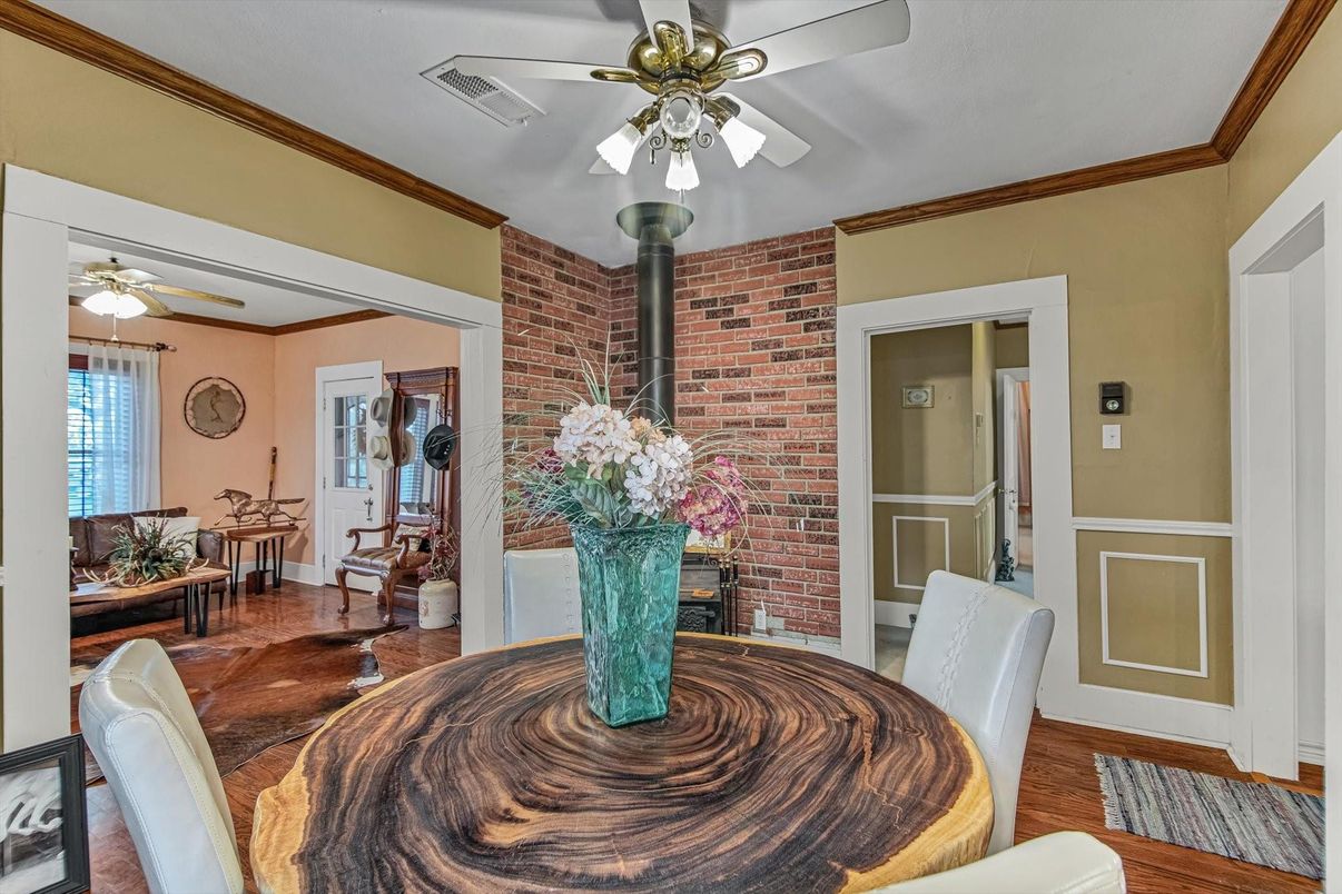 Dining room, Interior, Stone Walls, Wood Texture Flooring