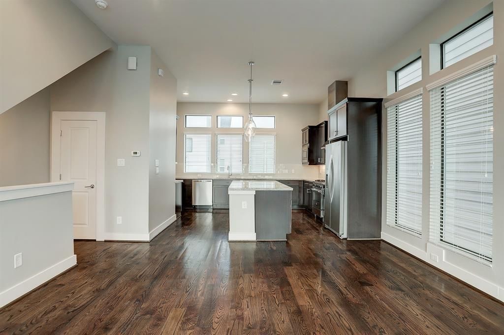 Interior, Kitchen, Pendant Lights, Recessed Lighting, Wood Texture Flooring