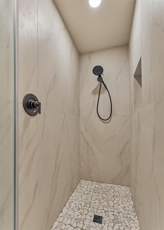 Bathroom, Interior, Marble Walls, Recessed Lighting