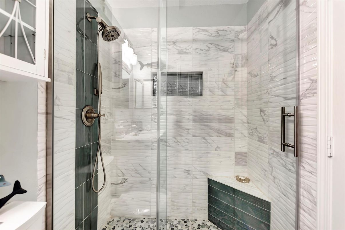 Bathroom, Glass Shower, Interior, Marble Walls