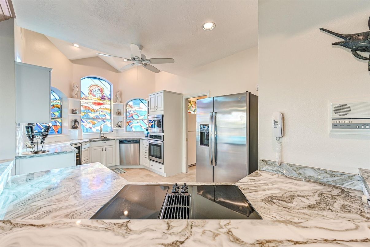 Interior, Kitchen, Marble, Recessed Lighting, Stainless Steel Appliances