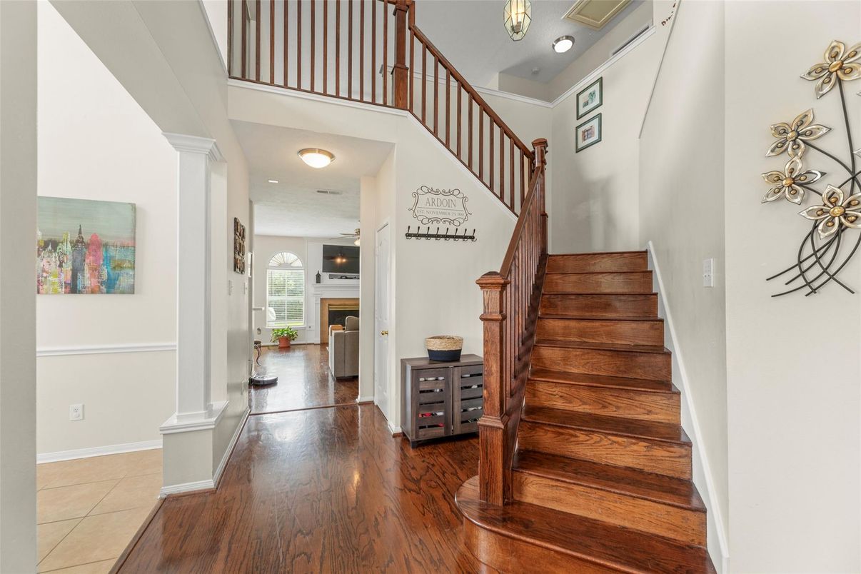 Fireplace, Interior, Recessed Lighting, Wood Texture Flooring