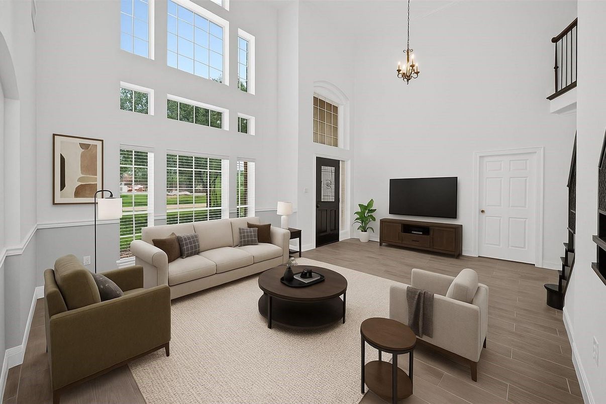 Chandelier, Interior, Living room, Pendant Lights, Wood Texture Flooring