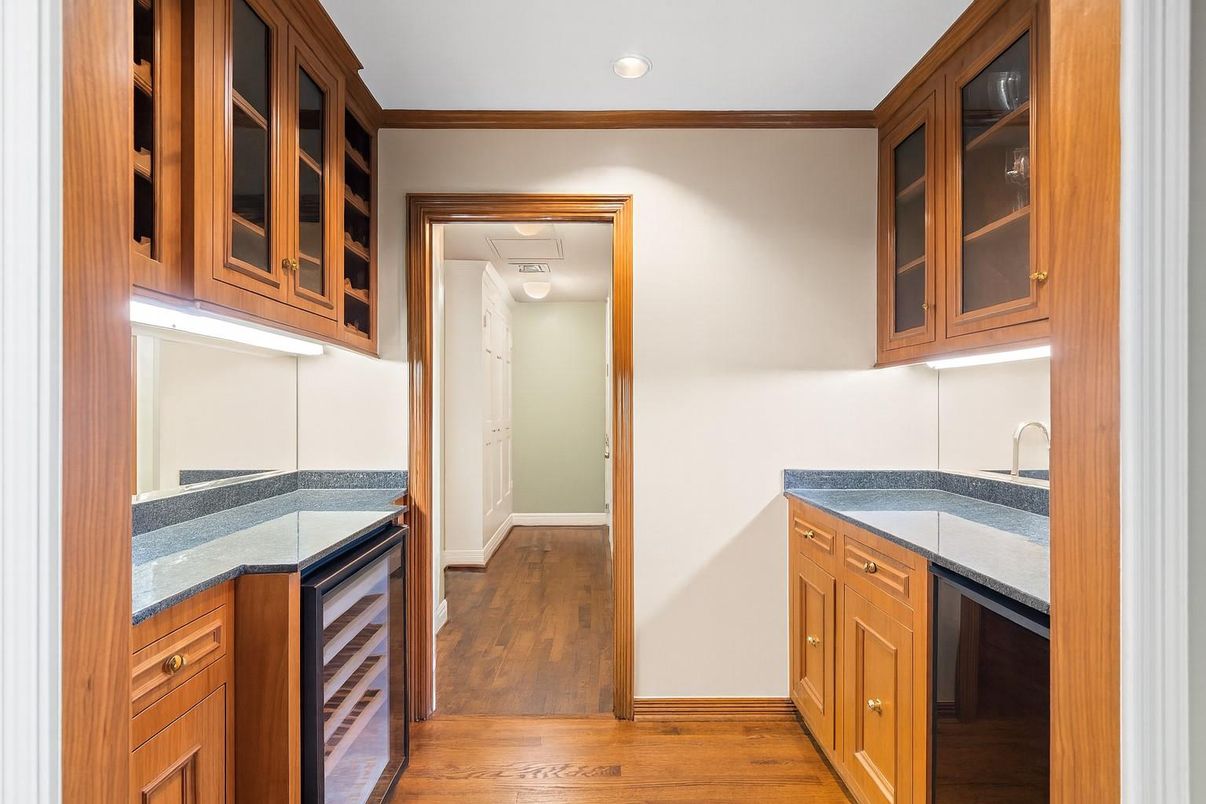 Interior, Kitchen, Recessed Lighting, Tile Countertops, Wood Texture Flooring